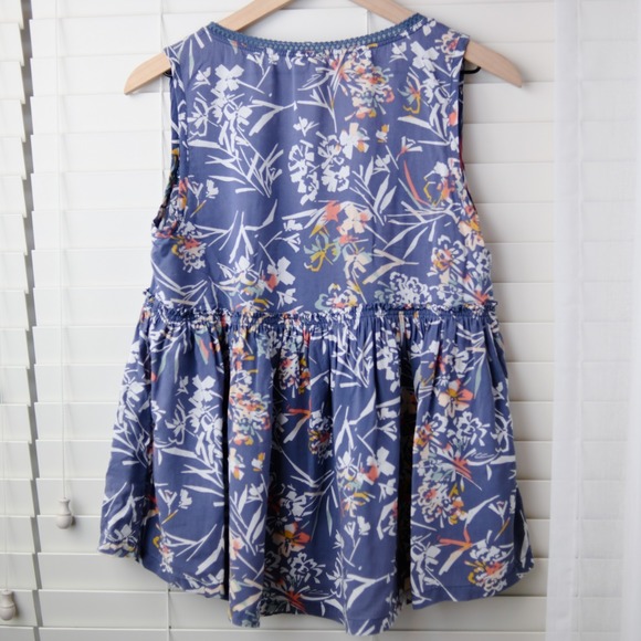 Melrose and Market Blue‎ Floral Babydoll Top XS Sleeveless Boho Cottagecore - Picture 4 of 7